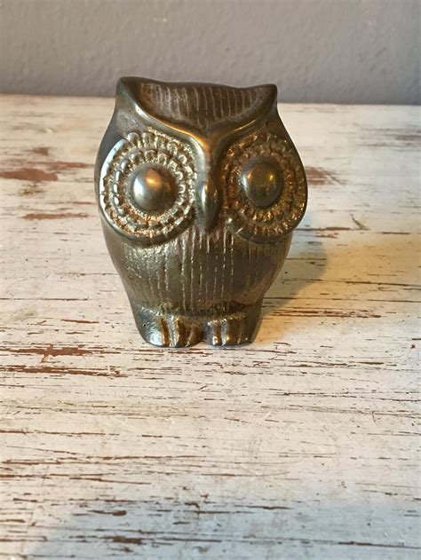 Small Vintage Brass Owl Bird Figurine Metal Owl Knick Knack Etsy Vintage Brass Art Desk