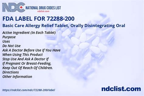 Fda Label For Basic Care Allergy Relief Tablet Orally Disintegrating Oral Indications Usage