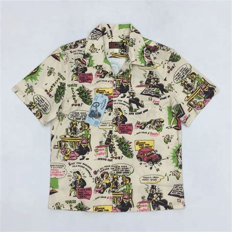 Bob Dong Vintage 50s Men's Hawaiian Shirts Funny Print Aloha Hawaii ...