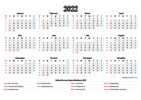 Yearly Calendar Printable With Holidays