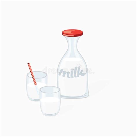 Cartoon Glass Bottle Of Milk And Two Glasses Vector Illustration Stock Vector Illustration Of