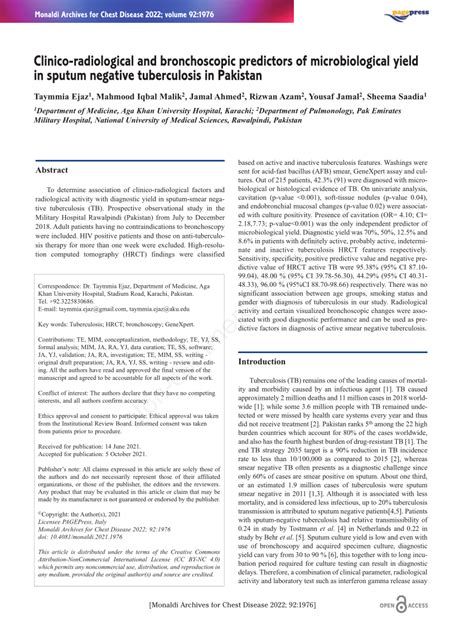 PDF Clinico Radiological And Bronchoscopic Predictors Of