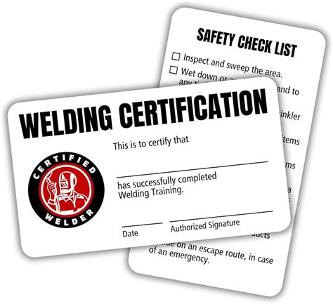 Welder Certification Cards 5 Pk 225x35 Plastic Laminated Workplace Safety Checklist Bulk