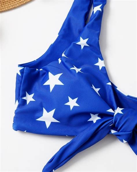 Emmiol Free Shipping 2025 Star And Stripe Print Tie Triangle Bikini As The Picture S In Bikini