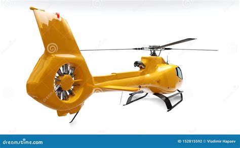 Yellow Helicopter Isolated On The White Background 3d Rendering Stock