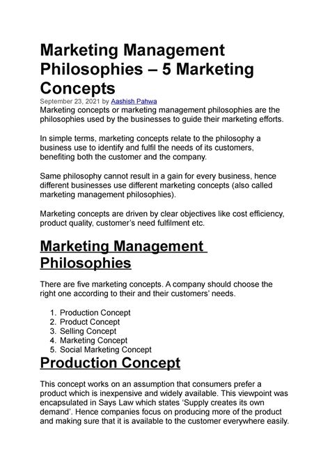 Marketing Management Philosophies In Simple Terms Marketing Concepts