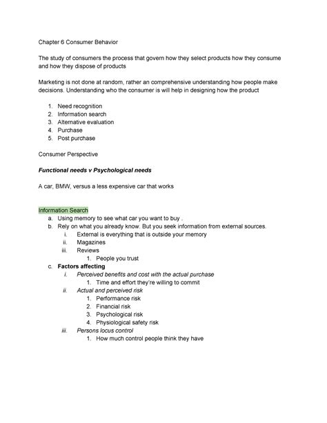 Mkt Chapter Based Notes Chapter Consumer Behavior The Study Of