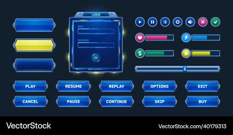 Game Buttons And Frames In Sci Fi Style Royalty Free Vector