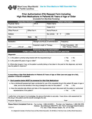 Fillable Online Blue Hmo Essential Plan Prior Authorization Pa