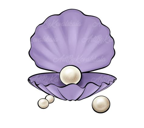 Purple Shell with Pearls Clipart PNG Digital Download