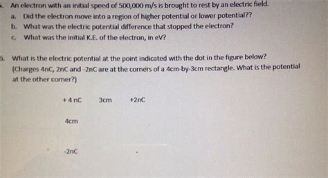 Solved An Electron With An Initial Speed Of M S Is Chegg