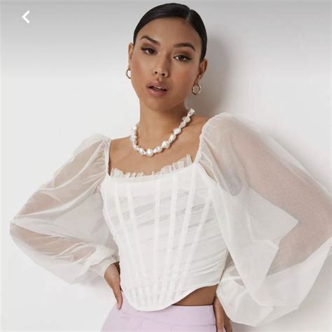 Misguided White Puff Sleeve Corset Top Worn Once At Depop