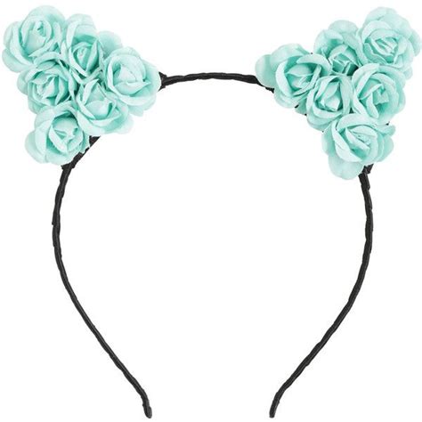 Teal Floral Cat Ear Headband Hot Topic Liked On Polyvore