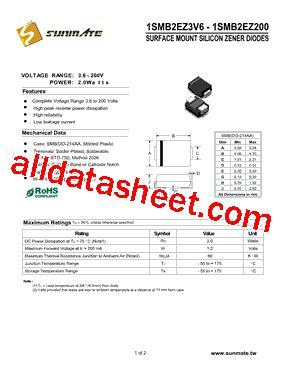 1SMB2EZ170 Datasheet PDF SUNMATE Electronic Co LTD