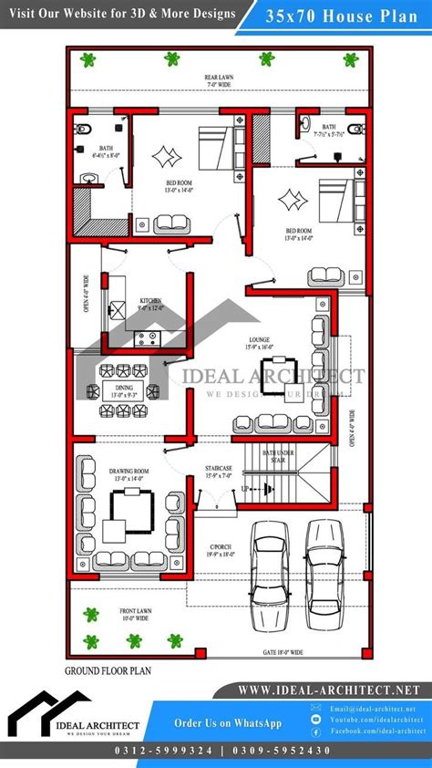 10 Marla House Plan 3570 House Map Three Bedroom Design