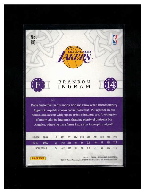 Panini Excalibur Brandon Ingram Rc For Sale Online Ebay