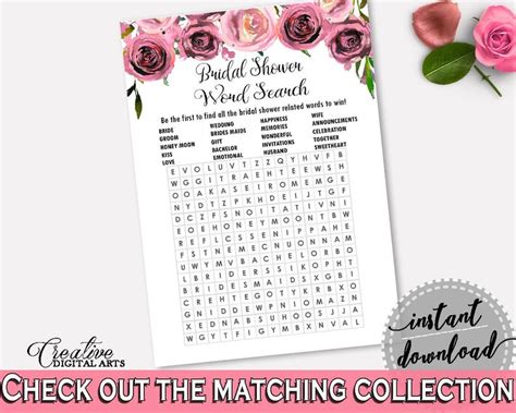 Word Search Bridal Shower Word Search Floral Bridal Shower Etsy