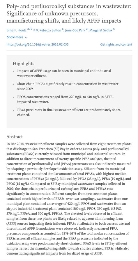 Poly- and perfluoroalkyl substances in wastewater: Significance of ...