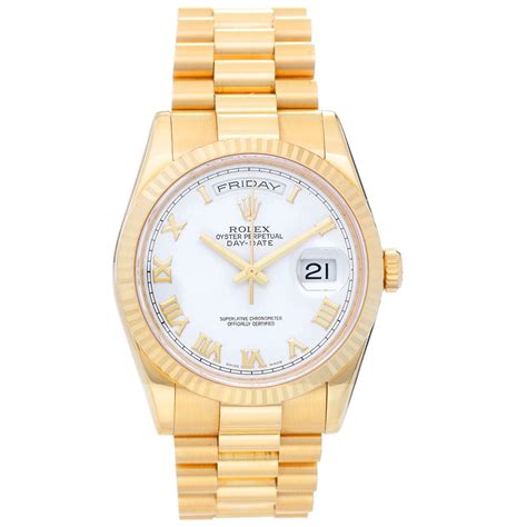 Rolex President Day Date Mens 18k Gold Watch 118238 White Roman