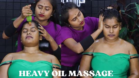 Girl Received Heavy Oil Head Massage Scalp Scratching And Massage With Oil Neck Cracking