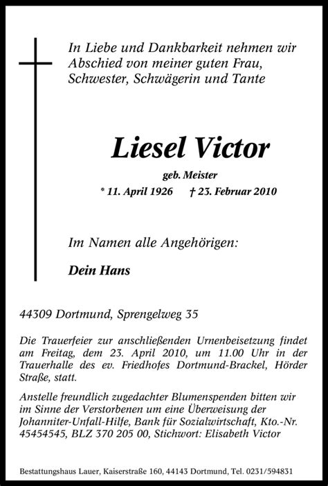 Traueranzeigen Von Liesel Victor Trauer In NRW De