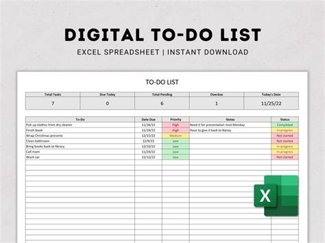 An Excel Spreadsheet To Do List With The Textdigital To Do List