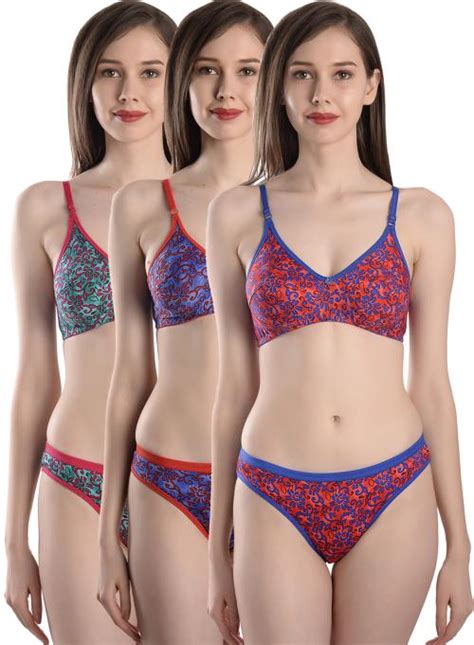 Buy Fims Fashion Is My Style Women Multicolor Floral Cotton Blend Pack Of 3 Bra And Panty Set