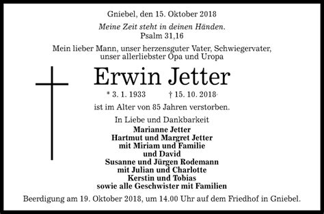 Traueranzeigen Von Erwin Jetter Trauer Gea De