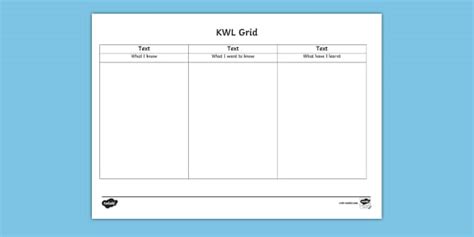 Editable Kwl Grid Template Student Assessment Chart