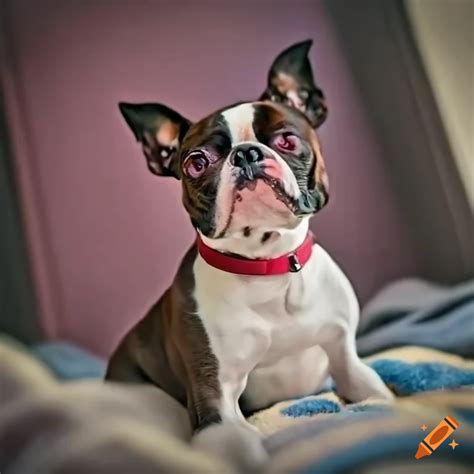 Sleeping Boston Terrier Surrounded By Blankets In A Sunbeam On Craiyon