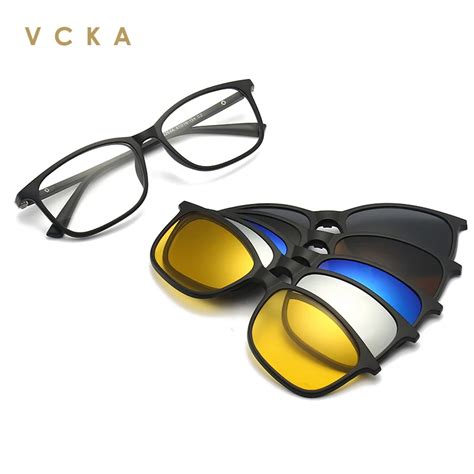 Vcka 6 In 1 Magnetic Reading Sunglasses Clip Square Spectacles Women Men Polarized Night Vision