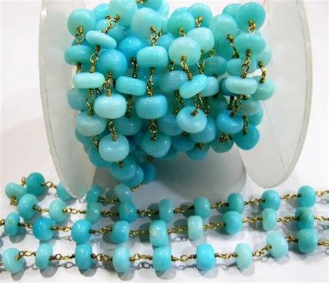 Ambika Brass Natural Peruvian Blue Opal Plain Beaded 7 To 8mm Chain At