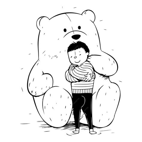 Premium Vector Little Boy Hugging A Big Teddy Bear Sketch Vector