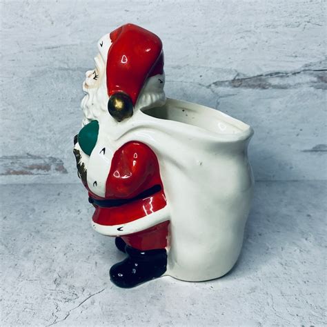 Vintage Lefton Japan Kitsch Jolly Santa Claus Ceramic Planter Etsy