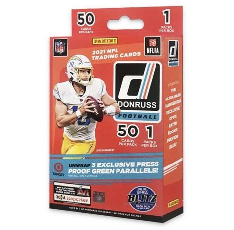 2021 Panini NFL Donruss Football Trading Card Hanger Box Target Exclusive Press Proof Green ...