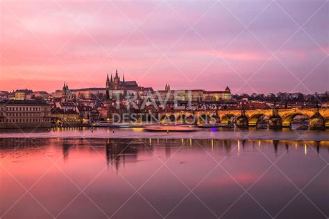 Photo: Colourful Photograph of the Prague Skyline at Sunset - Stock Photo