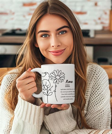 Personalized Birth Flower Mug Custom Birth Flower Coffee Cup With Name