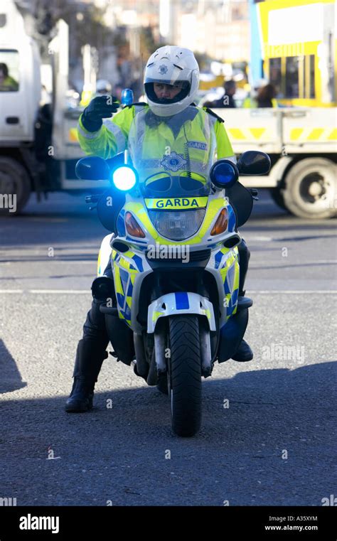 Garda Siochana Irish Police Force Traffic Police Cop On Motorbike With