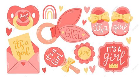 Adorable Pink And Yellow Baby Shower Vector Design Elements And