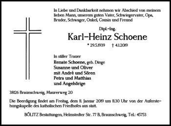 Traueranzeigen Von Karl Heinz Schoene Trauer De