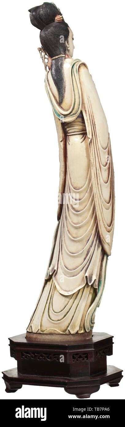 A Chinese Ivory Figure Of Immortal Woman He Xiangu China Circa