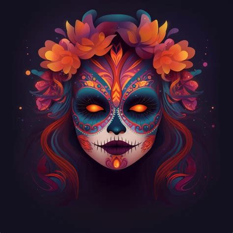 Dia De Los Muertos Maxican Mask Girl Generative Ai Foto Premium