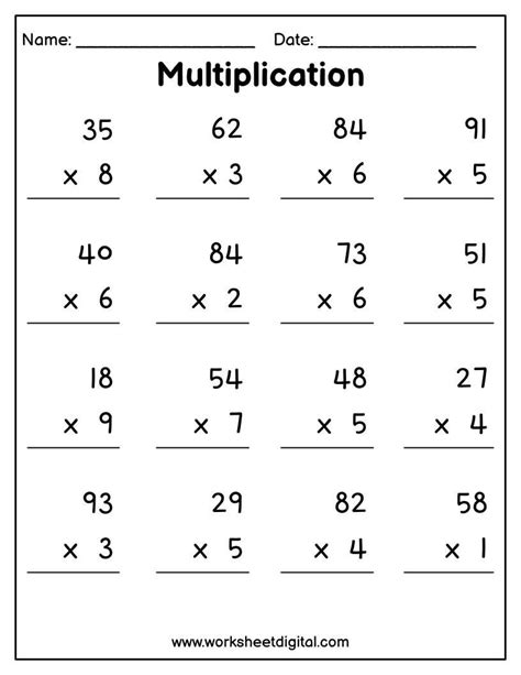 Printable Multiplication Worksheets Multiplying Worksheets Digit By