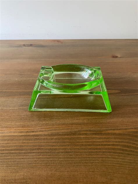 Beautiful Green Depression Glass Ashtray Art Deco Rectangular Etsy