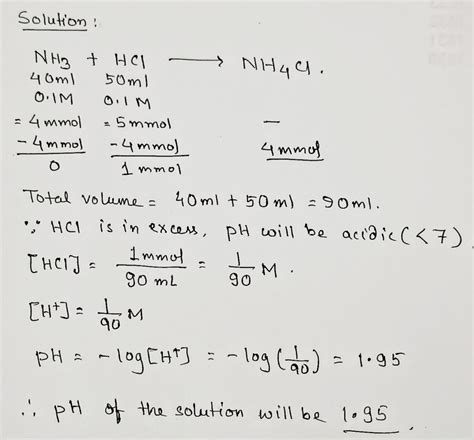 Calculate The PH Of A Solution When 40 Ml Of 0 1m NH3 Are Titrated With