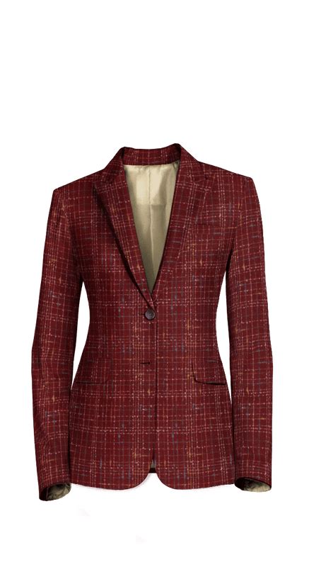 Burgundy Plaid Tweed Jacket With Peak Lapels Sumissura