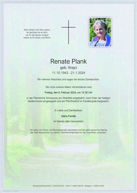 Renate Plank 80 Bestattung Neunkirchen