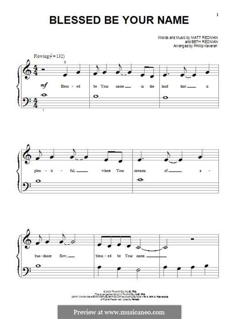 Blessed Be Your Name By M Redman B Redman Sheet Music On Musicaneo