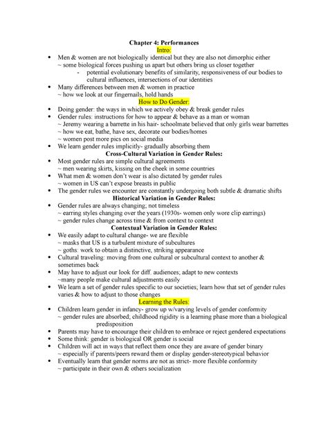 Chapter 4 Tb Notes Summary Gender Chapter 4 Performances Intro