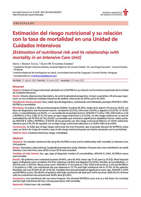 Estimaci N Del Riesgo Nutricional Y Su Relaci N Con La Mortalidad En